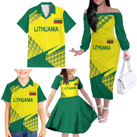 Custom Lithuania Volleyball Family Matching Off The Shoulder Long Sleeve Dress and Hawaiian Shirt Go Champion Sporty Style - Wonder Print Shop