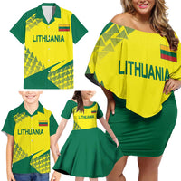 Custom Lithuania Volleyball Family Matching Off Shoulder Short Dress and Hawaiian Shirt Go Champion Sporty Style - Wonder Print Shop