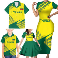 Custom Lithuania Volleyball Family Matching Short Sleeve Bodycon Dress and Hawaiian Shirt Go Champion Sporty Style - Wonder Print Shop