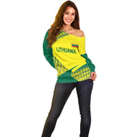 Custom Lithuania Volleyball Off Shoulder Sweater Go Champion Sporty Style - Wonder Print Shop