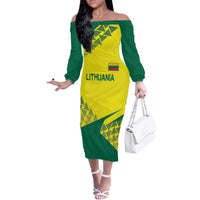 Custom Lithuania Volleyball Off The Shoulder Long Sleeve Dress Go Champion Sporty Style - Wonder Print Shop