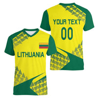 Custom Lithuania Volleyball Women V-Neck T-Shirt Go Champion Sporty Style - Wonder Print Shop