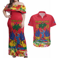 Haiti Independence Day Couples Matching Off Shoulder Maxi Dress and Hawaiian Shirt Le Marron Inconnu Unity Makes Strength - Wonder Print Shop