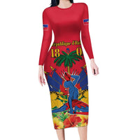 Haiti Independence Day Long Sleeve Bodycon Dress Le Marron Inconnu Unity Makes Strength - Wonder Print Shop
