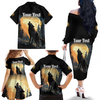 Personalized Estonia Family Matching Off The Shoulder Long Sleeve Dress and Hawaiian Shirt Wolf Howling At The Moon - Wonder Print Shop