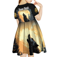 Personalized Estonia Kid Short Sleeve Dress Wolf Howling At The Moon - Wonder Print Shop