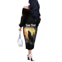 Personalized Estonia Off The Shoulder Long Sleeve Dress Wolf Howling At The Moon - Wonder Print Shop