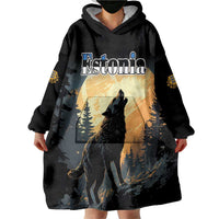 Personalized Estonia Wearable Blanket Hoodie Wolf Howling At The Moon - Wonder Print Shop