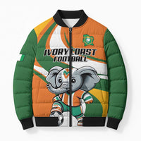 Custom Ivory Coast Football Bomber Puffer Jacket Les Elephants Mascot - Wonder Print Shop