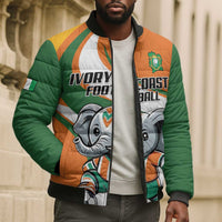 Custom Ivory Coast Football Bomber Puffer Jacket Les Elephants Mascot - Wonder Print Shop
