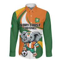 Custom Ivory Coast Football Long Sleeve Button Shirt Les Elephants Mascot - Wonder Print Shop