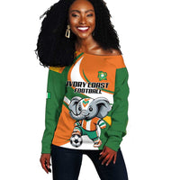 Custom Ivory Coast Football Off Shoulder Sweater Les Elephants Mascot - Wonder Print Shop