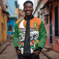 Custom Ivory Coast Football Sleeve Zip Bomber Jacket Les Elephants Mascot - Wonder Print Shop