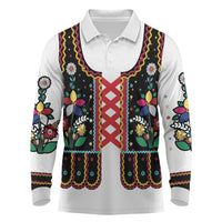 Vintage Polish Gorsecik Long Sleeve Polo Shirt Slavic Floral Folk Art