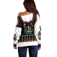 Vintage Polish Gorsecik Off Shoulder Sweater Slavic Floral Folk Art