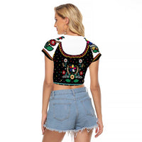 Vintage Polish Gorsecik Raglan Cropped T Shirt Slavic Floral Folk Art