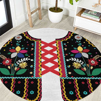 Vintage Polish Gorsecik Round Carpet Slavic Floral Folk Art