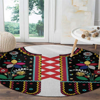 Vintage Polish Gorsecik Round Carpet Slavic Floral Folk Art