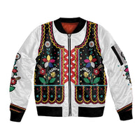 Vintage Polish Gorsecik Sleeve Zip Bomber Jacket Slavic Floral Folk Art