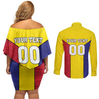 Custom Andorra Coat Of Arms Couples Matching Off Shoulder Short Dress and Long Sleeve Button Shirt Narcissus Poeticus Flowers Flag Style