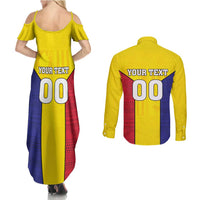 Custom Andorra Coat Of Arms Couples Matching Summer Maxi Dress and Long Sleeve Button Shirt Narcissus Poeticus Flowers Flag Style