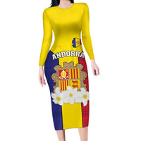 Custom Andorra Coat Of Arms Family Matching Long Sleeve Bodycon Dress and Hawaiian Shirt Narcissus Poeticus Flowers Flag Style