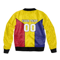 Custom Andorra Coat Of Arms Sleeve Zip Bomber Jacket Narcissus Poeticus Flowers Flag Style