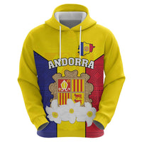 Custom Andorra Coat Of Arms Zip Hoodie Narcissus Poeticus Flowers Flag Style