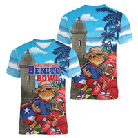 Puerto Rico Coquí Frog Women V-Neck T-Shirt Benito Bowl Halftime Show