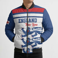 Custom England Three Lions Bomber Puffer Jacket Vintage Stripe Football Fan