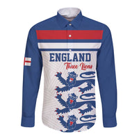 Custom England Three Lions Long Sleeve Button Shirt Vintage Stripe Football Fan