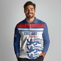 Custom England Three Lions Long Sleeve Polo Shirt Vintage Stripe Football Fan