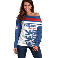 Custom England Three Lions Off Shoulder Sweater Vintage Stripe Football Fan