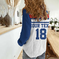 Custom England Three Lions Women Casual Shirt Vintage Stripe Football Fan