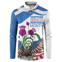 Scottish American Heritage Month Button Sweatshirt Thistle And American Eagle
