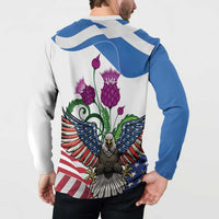 Scottish American Heritage Month Button Sweatshirt Thistle And American Eagle