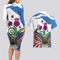 Scottish American Heritage Month Couples Matching Long Sleeve Bodycon Dress and Hawaiian Shirt Thistle And American Eagle