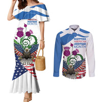 Scottish American Heritage Month Couples Matching Mermaid Dress and Long Sleeve Button Shirt Thistle And American Eagle