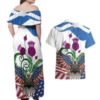 Scottish American Heritage Month Couples Matching Off Shoulder Maxi Dress and Hawaiian Shirt Thistle And American Eagle