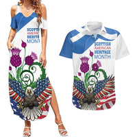 Scottish American Heritage Month Couples Matching Summer Maxi Dress and Hawaiian Shirt Thistle And American Eagle