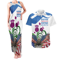 Scottish American Heritage Month Couples Matching Tank Maxi Dress and Hawaiian Shirt Thistle And American Eagle