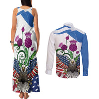 Scottish American Heritage Month Couples Matching Tank Maxi Dress and Long Sleeve Button Shirt Thistle And American Eagle