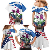 Scottish American Heritage Month Family Matching Mermaid Dress and Hawaiian Shirt Thistle And American Eagle