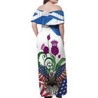 Scottish American Heritage Month Family Matching Off Shoulder Maxi Dress and Hawaiian Shirt Thistle And American Eagle