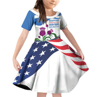 Scottish American Heritage Month Family Matching Off Shoulder Short Dress and Hawaiian Shirt Thistle And American Eagle