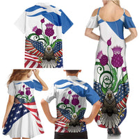 Scottish American Heritage Month Family Matching Summer Maxi Dress and Hawaiian Shirt Thistle And American Eagle