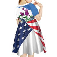 Scottish American Heritage Month Kid Short Sleeve Dress Thistle And American Eagle