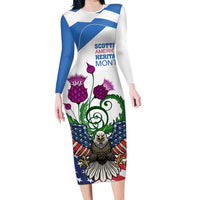 Scottish American Heritage Month Long Sleeve Bodycon Dress Thistle And American Eagle
