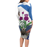 Scottish American Heritage Month Long Sleeve Bodycon Dress Thistle And American Eagle