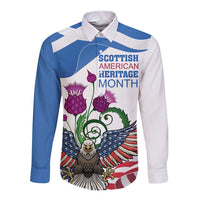 Scottish American Heritage Month Long Sleeve Button Shirt Thistle And American Eagle